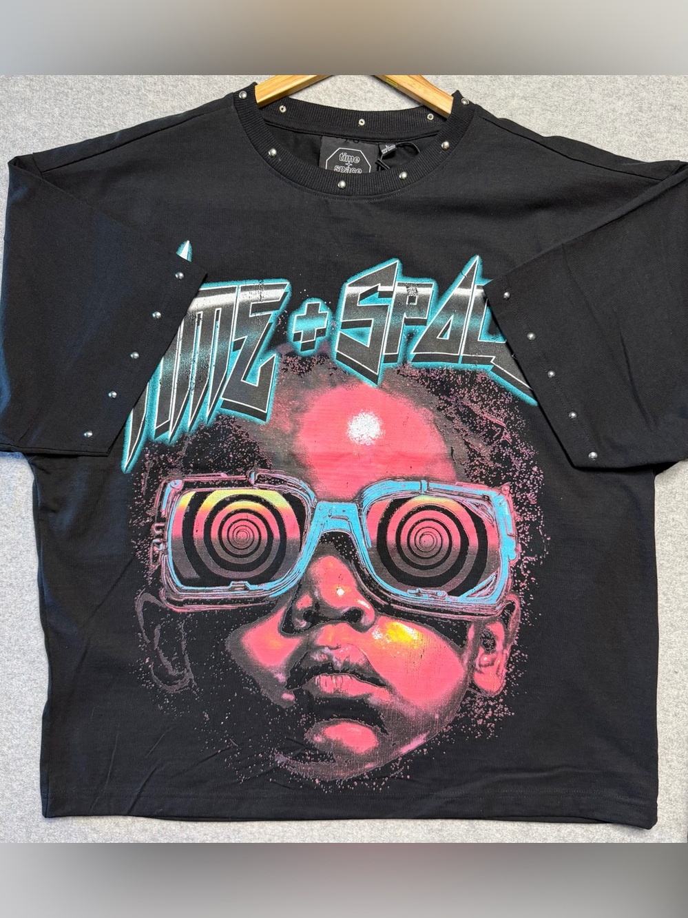 Time + Space Men’s L Studded Graphic T Shirt Psychedelic Streetwear NWT